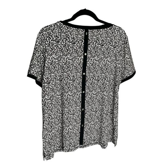 Anne Klein Ringer Tee Shirt Short Sleeves Leopard Print Black Womens Large NWT - Picture 2 of 5